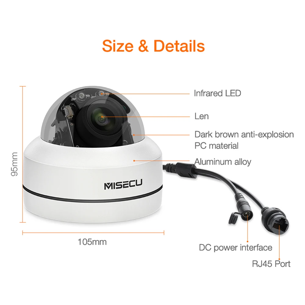 IP-камера MISECU 2 МП H.265 PoE PTZ купольная мини-камера ONVIF для систем видеонаблюдения
