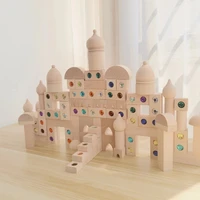 55pcsset big wooden castle building blocks toys montessori stacking toys for children construction building houten speelgoed