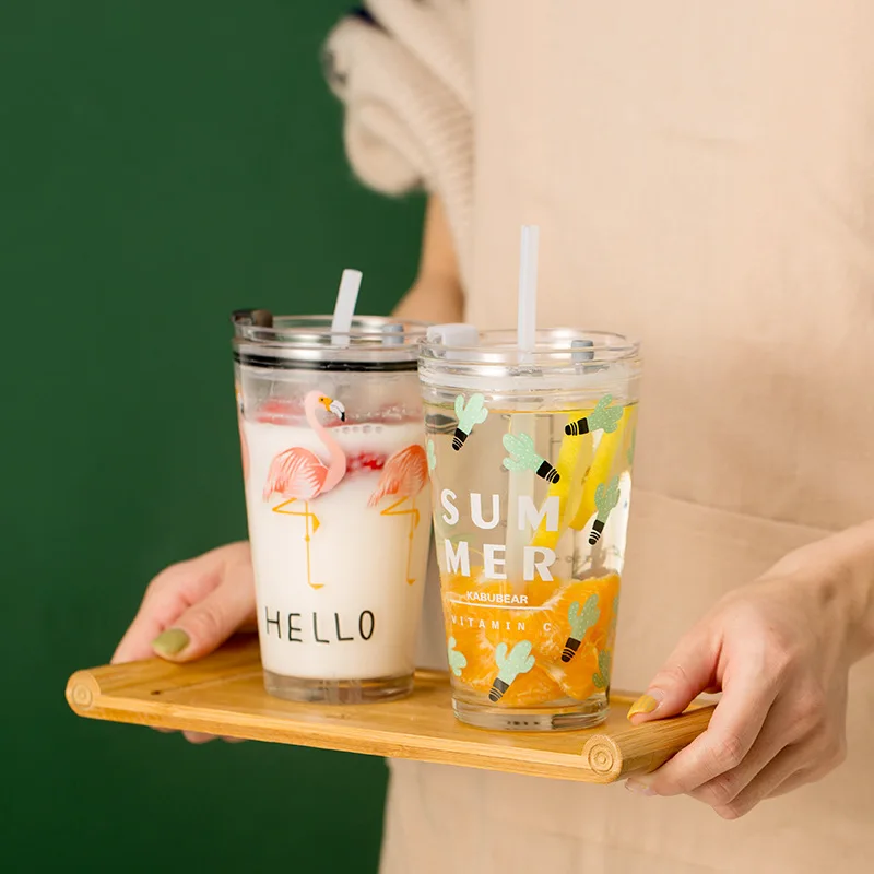

Water Cup Coffee Cup Straw Glass Cute Milk Breakfast Set Cup Creative Weighing Cup Female Custom Kawaii Glass Tea Cup