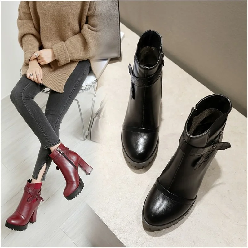 FXYCMMCQ 2021 Autumn/winter New Round Head Ultra High Heel 10 (cm) Knight Boots Spliced Temperament High Heels for Women  A13-6