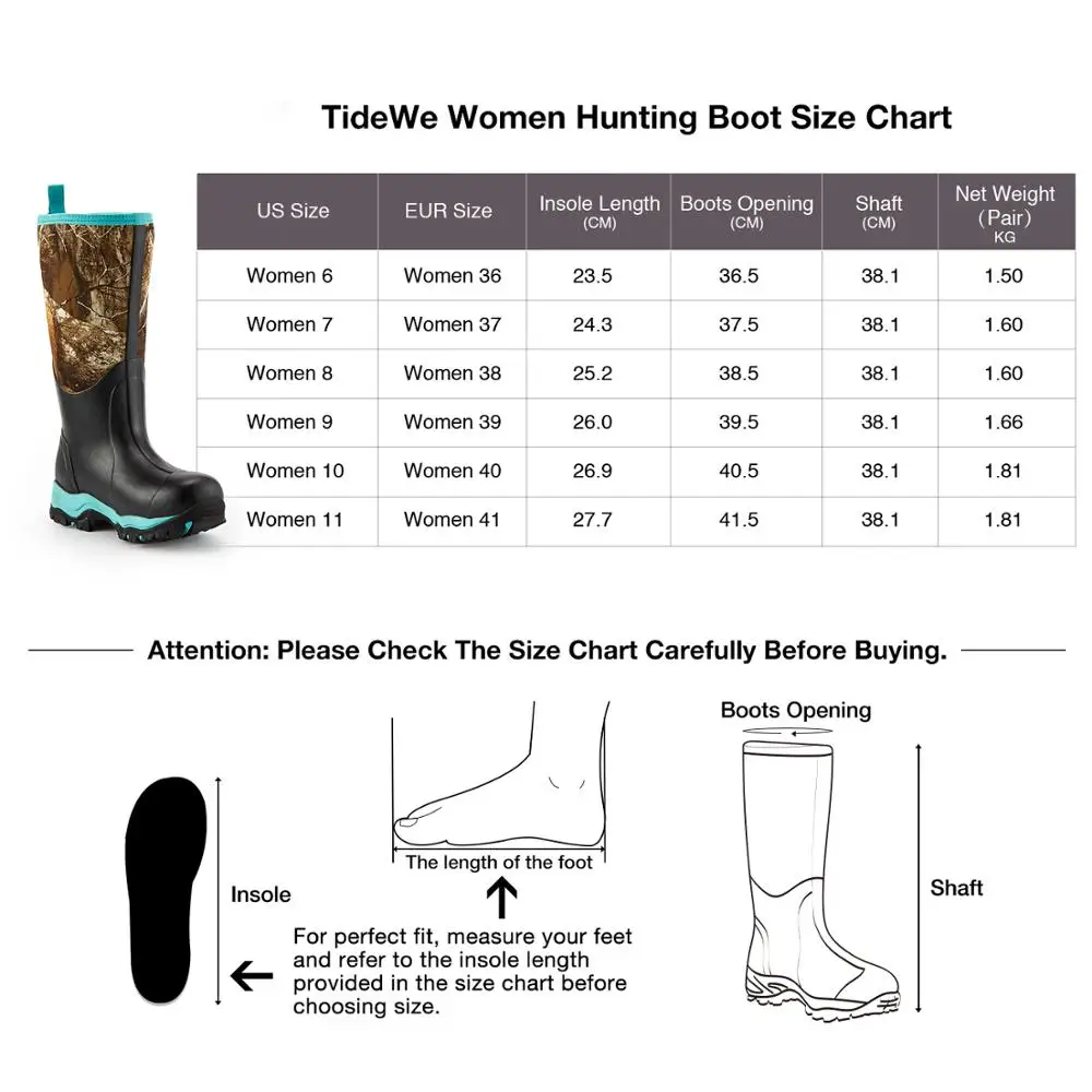 TideWe прочные и водонепроницаемые женские охотничьи сапоги 38 см камуфляжные