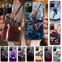 spiderman homecoming marvel tempered glass shell phone case for xiaomi redmi note 10 9s 8 7 6 5 a 10t pro 9t cover pre cases