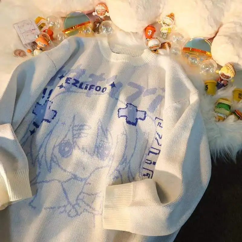 Женский свитер оверсайз Y2k Осенний джемпер с длинным рукавом пуловер в стиле