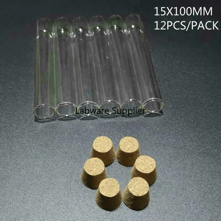 12 шт./Партия 15x100 мм стеклянная пробирка с пробковой пробкой для лабораторных