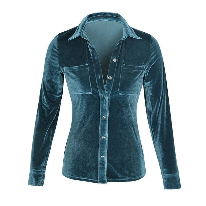 

New Fashion Women Retro Gold Velvet Shirt Tops Long Sleeve Single Breast Blouse Ladies Vintage Fashion Tops Autumn Clothes