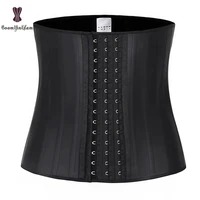 shinny latex and cotton women pure black rubber girdle slimming sheath 25 steel bones latex waist trainer plus size corselet