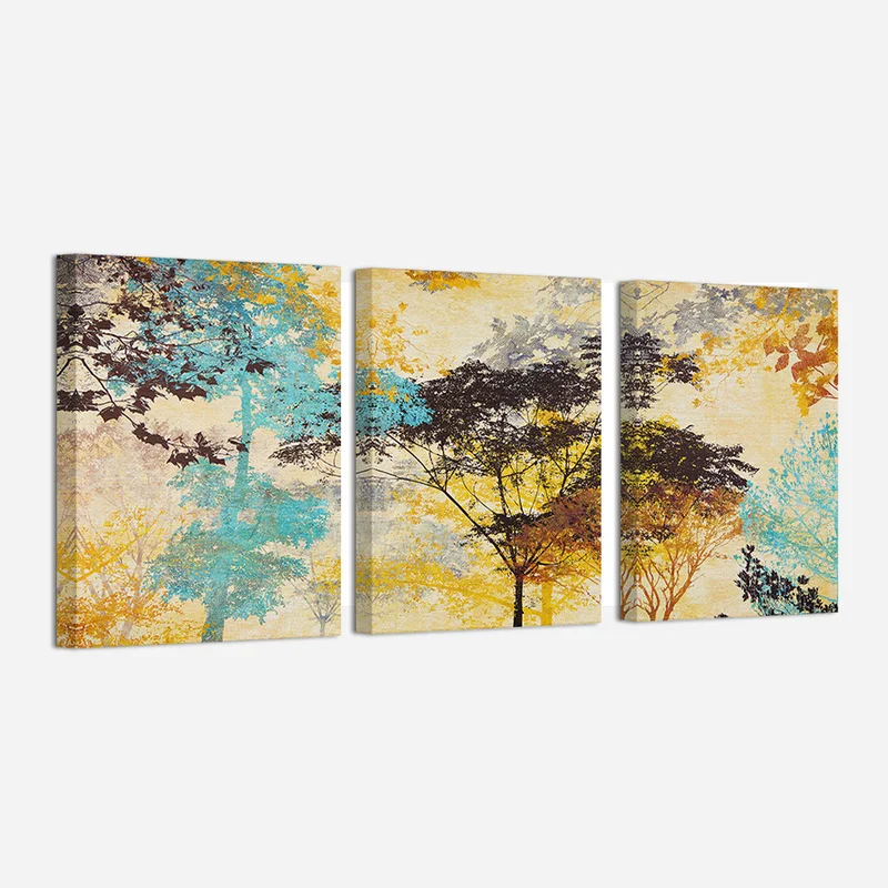 

Still Life Canvas Painting Abstract Trees Wall Art Poster 3 Pieces Blue and Yellow Trees Oil Print Home Decor Modern Picture