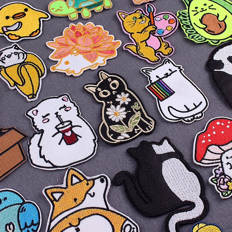 

Iron On Patch Cartoon Animal Embroidered Patches On Clothes Stripes DIY Cute Things Patches For Clothing Cat Badges On Backpack