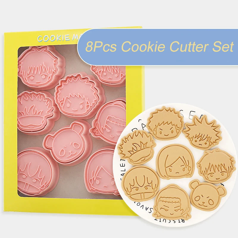 

8Pcs/set Anime Jujutsu Kaisen Biscuit Mold Cookie Cutter Plastic Pastry Cookie Stamp Mold Household Kitchen Tools Accessories
