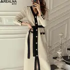 Женское вязаное платье с V-образным вырезом, однобортное винтажное платье в Корейском стиле, осень 2021