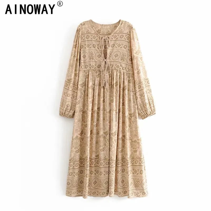 Винтажное шикарное женское пляжное платье миди с цветочным принтом длинным