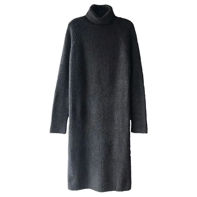 

GOOHOJIO 2020 Autumn Winter Long Sleeve Dress Women Casual Temperament Thicken Female Sweater Dress Solid Color Women Dresses