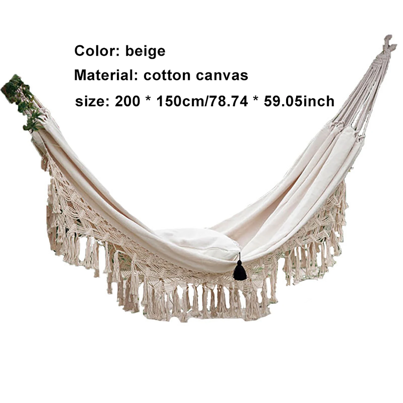 

Hammock Swing with Tassels HANGing Bed for Trees Indoor Outdoor Garden Patio Beach Portable with Carrying Bag