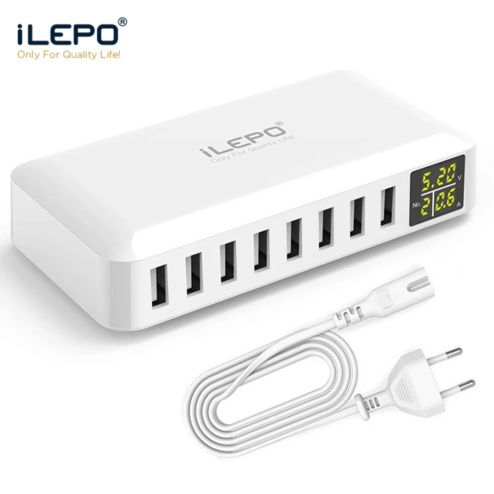 

iLEPO Multi Port USB Charger 5V8A LED Show Real Time Charging For iPhone iPad Mini Samsung Huawei Pixel Mi DV AC Power Adapter