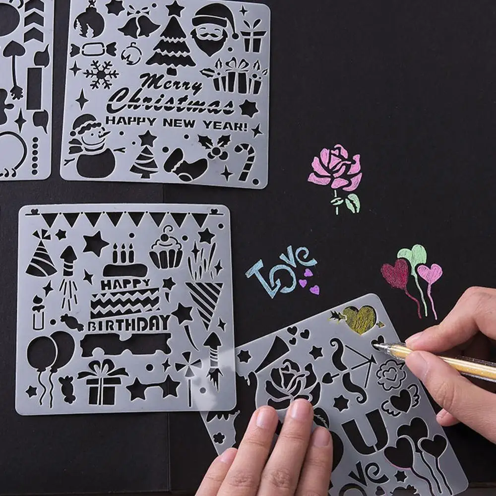 

1pc DIY Photo Album Lace Ruler Decoration Tools Drawing Board Account Plastic Stencil Hollow painting Template Hand Paintin H6J2