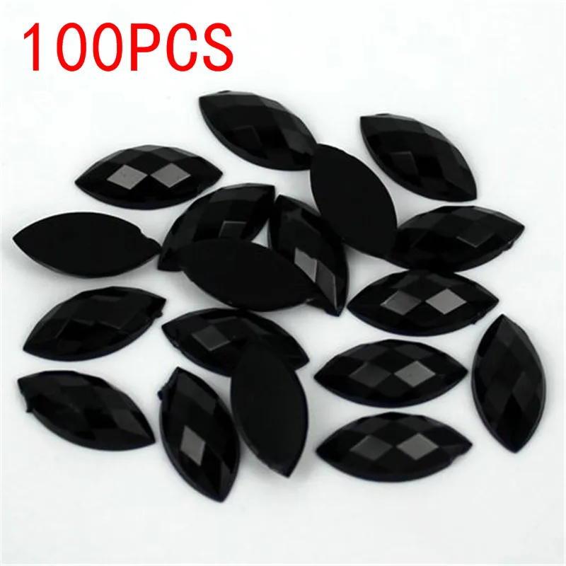 

100Pieces Flat Back Marquise Earth Facets black Acrylic Horse eye Shape Rhinestone Nail art diamond Nail decoration
