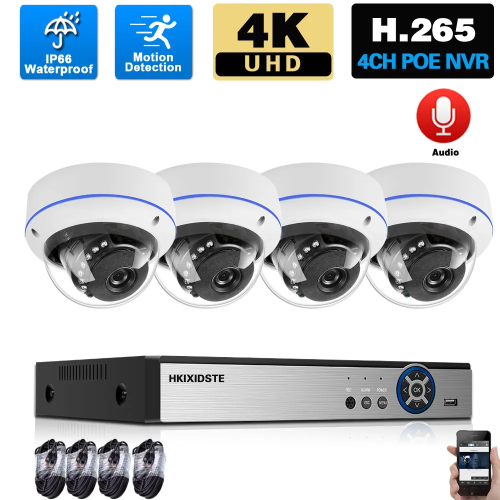

Система видеонаблюдения H.265, купольная IP-камера 4K POE с датчиком движения, 8 МП