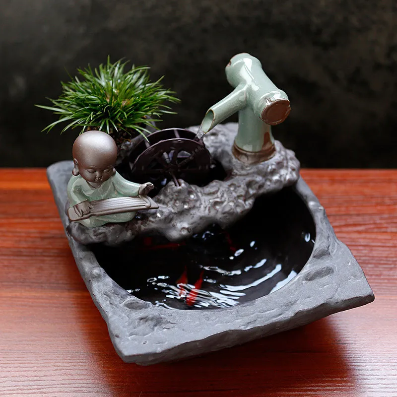 Офисный Настольный маленький аквариум керамический фонтан воды монах украшения
