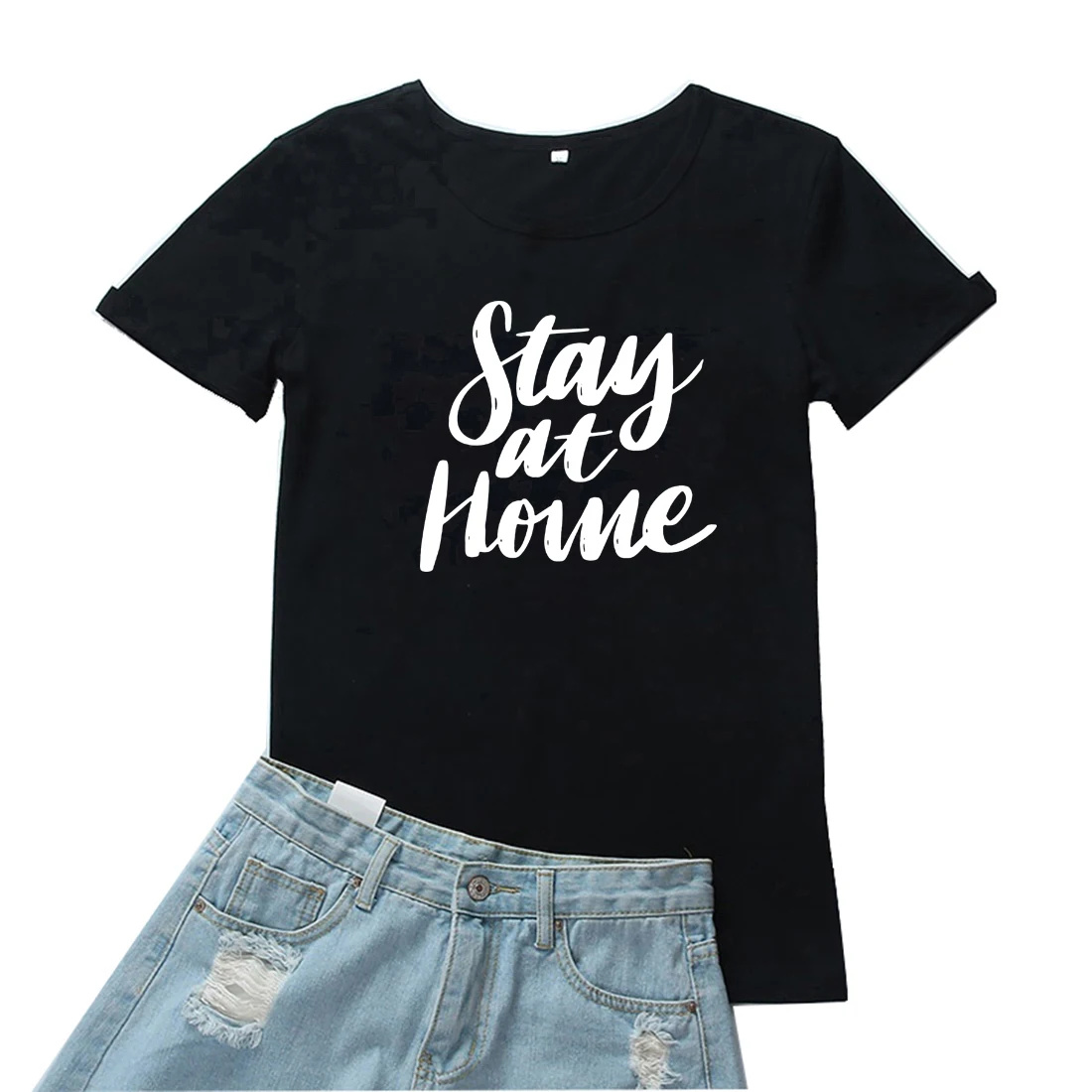 

Stay At Home Tshirts Femme Letter Graphic Tees Women Cotton O-neck Women T Shirt Personality with Saying T-shirts for Women