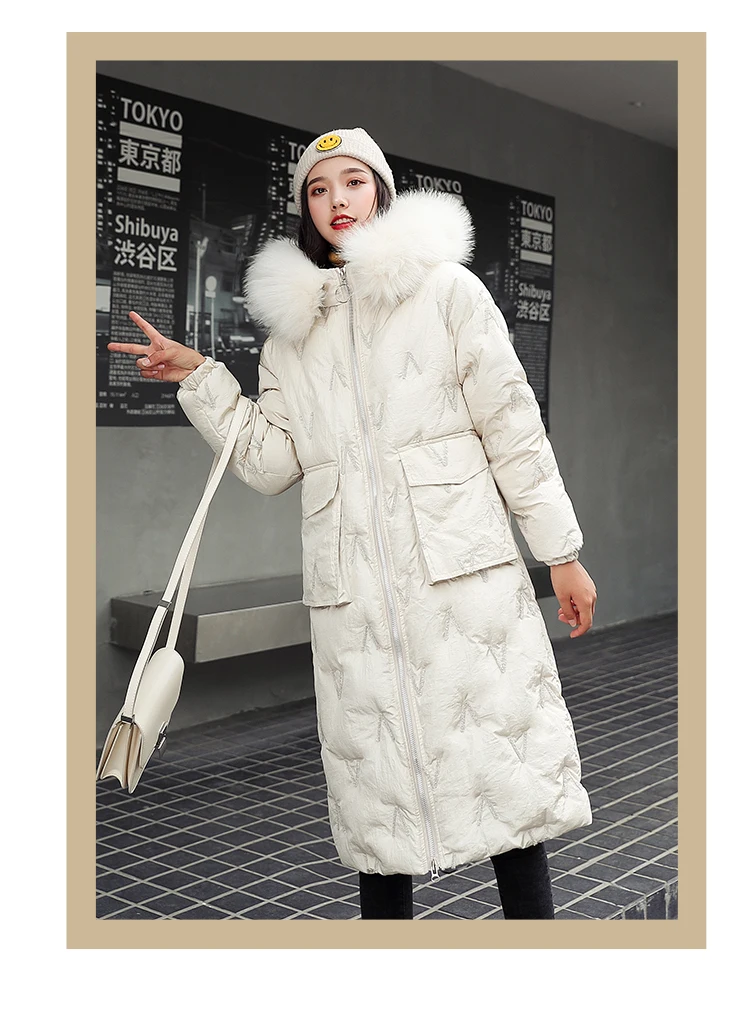 High Quality Winter Jacket Women Cotton Padded Outwear Female X-long Coat Hooded With Fur Loose Parka Korean Style