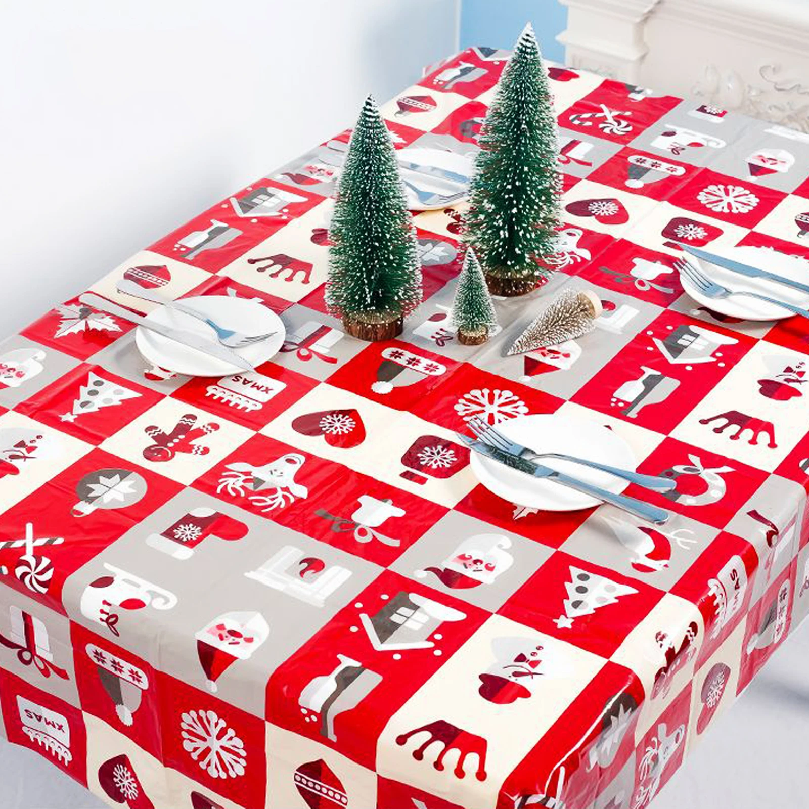 1 шт., 110*180 см, Рождественская скатерть, вечерние, вечерние, новогодние, с принтом, прямоугольная, ПВХ, скатерть, рождественское покрытие стола, украшения