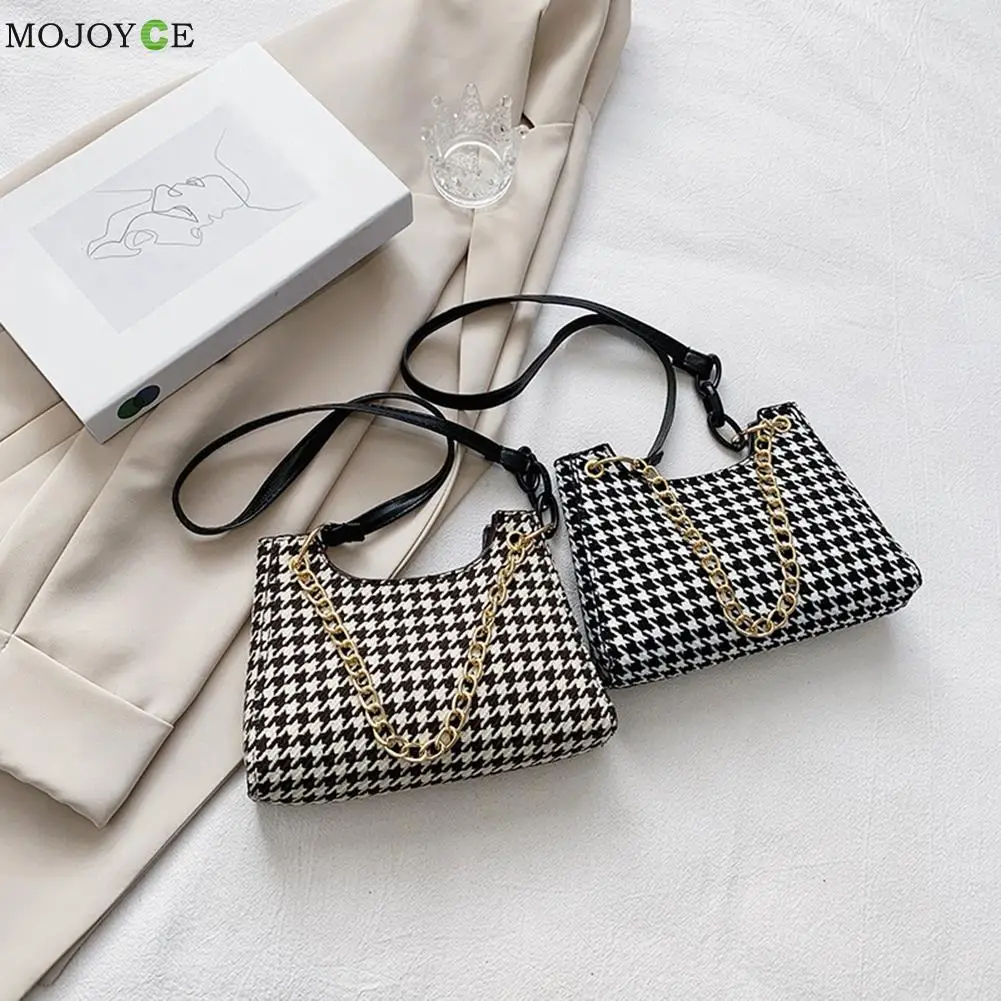 

Модная женская сумка из искусственной кожи с принтом «гусиная лапка», наплечная сумка, повседневные женские маленькие сумочки на цепочке, к...