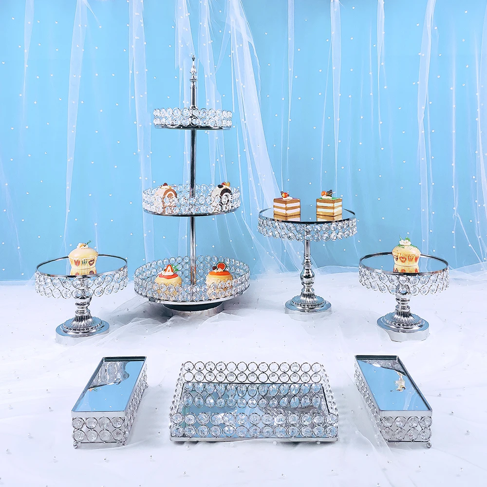 Juego de soportes de cristal para pasteles, soporte de Metal para cupcakes y postres, Pedestal, bandeja de exhibici&oacute;n para fiestas y bodas, 7-10 piezas-2