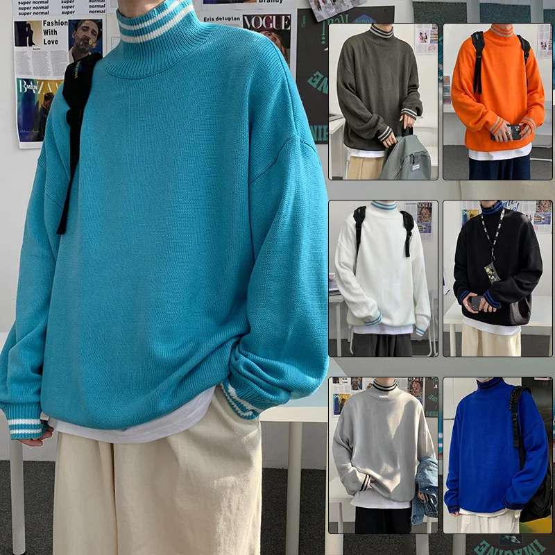 

Fashion Men's Pullover Knitting Solid With Stripe Long Sleeve O-neck Stretchy Fit Autumn Winter Warm Simple Casual Male Sweater