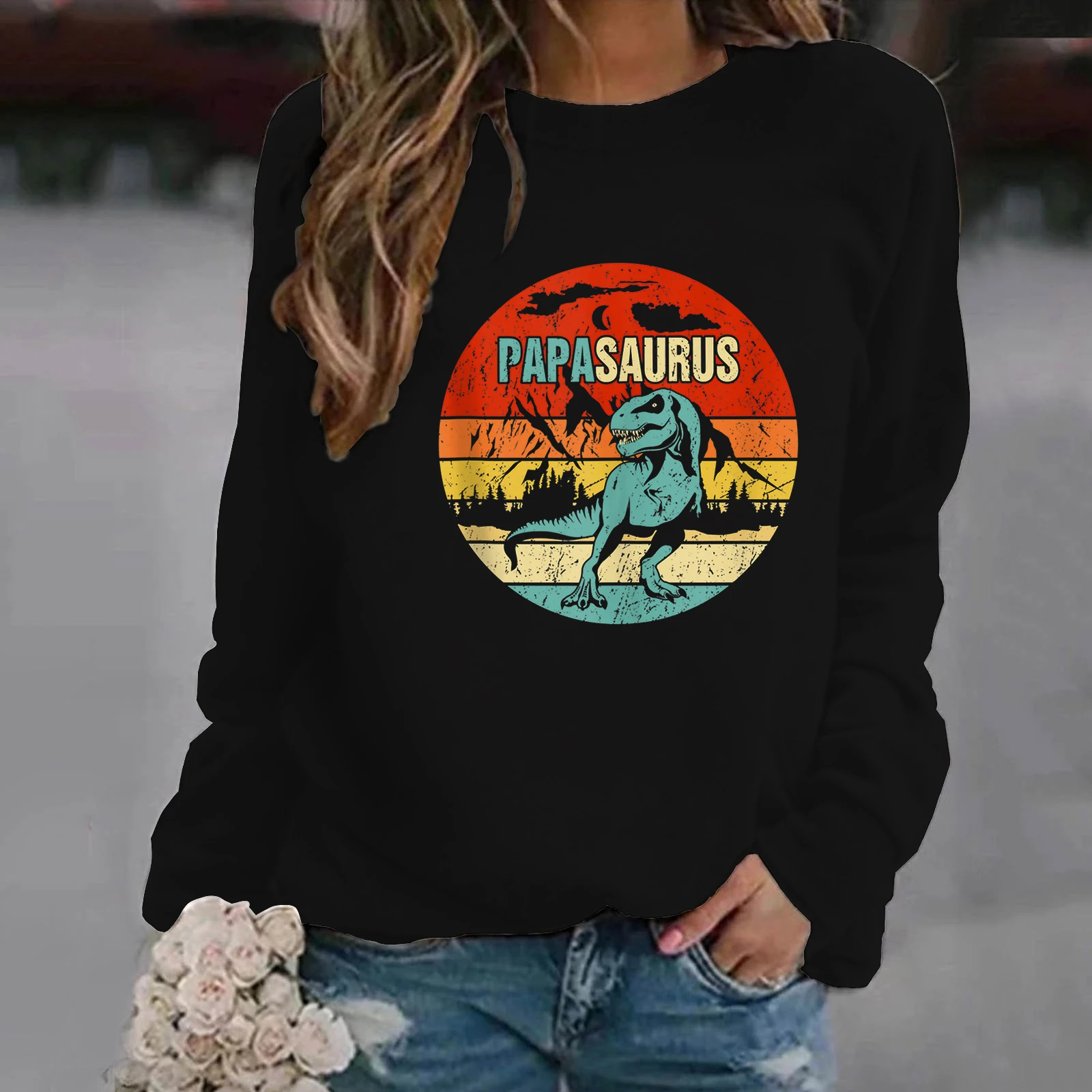 

Свитшот с забавным мультяшным принтом папазавра, толстовки, Повседневная Уличная одежда в стиле Харадзюку, Модный пуловер, свитшоты большо...