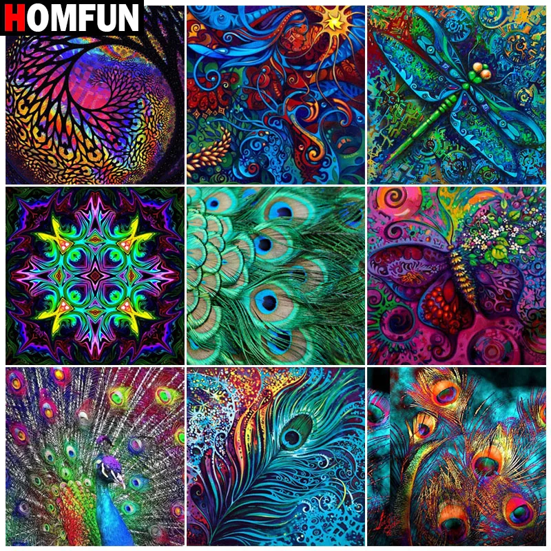 

5d алмазная живопись HOMFUN, полноразмерная/круглая «цветные перья», картина Стразы, алмазная вышивка «сделай сам», домашний декор