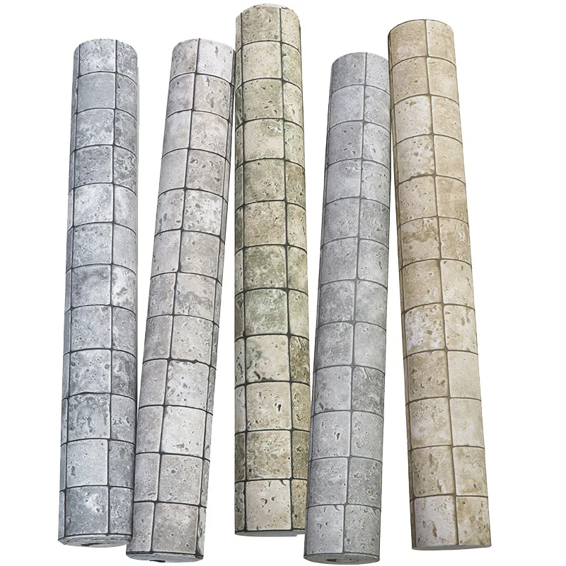 

Retro 3D stereo gray tile mosaic plaid industrial wind wallpaper living room clothing store milk tea shop wallpaper