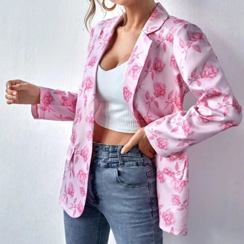 

Женский блейзер с длинным рукавом, повседневный блейзер с отложным воротником и принтом в западном стиле, осень 2021