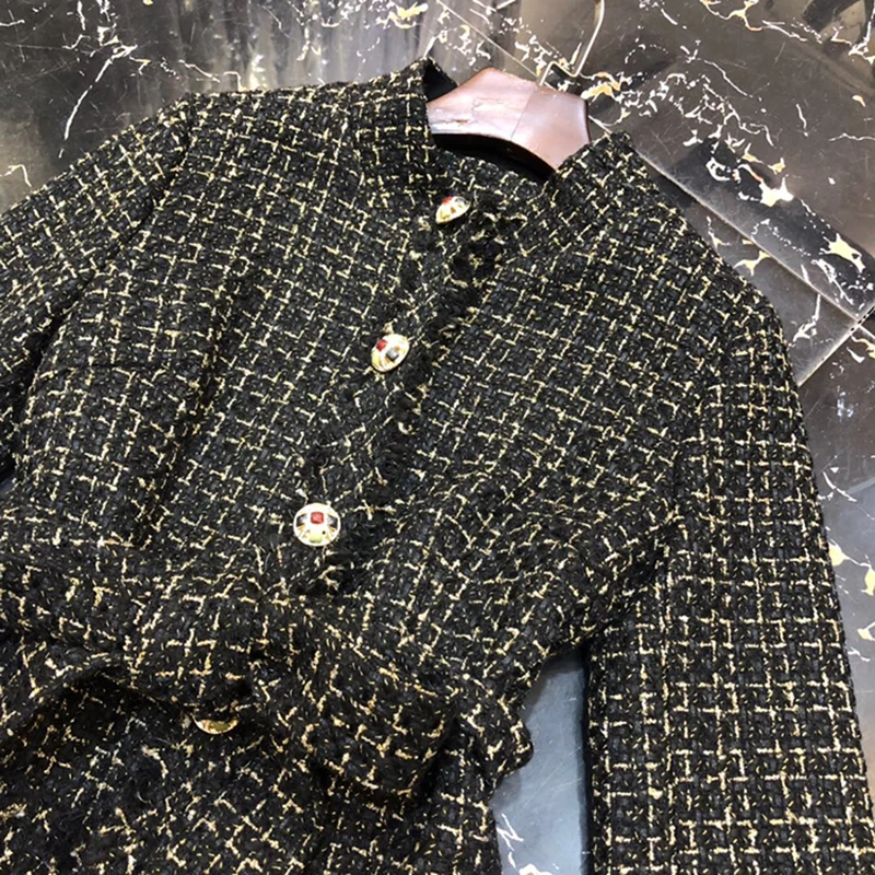 Высокое качество новинка 2019 дизайнерское пальто женское в клетку с бахромой