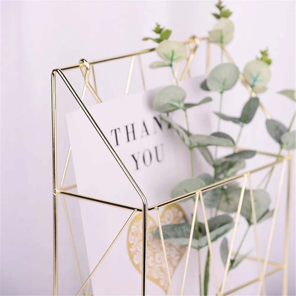 Корзина для хранения из кованого железа цвета розового золота портативная