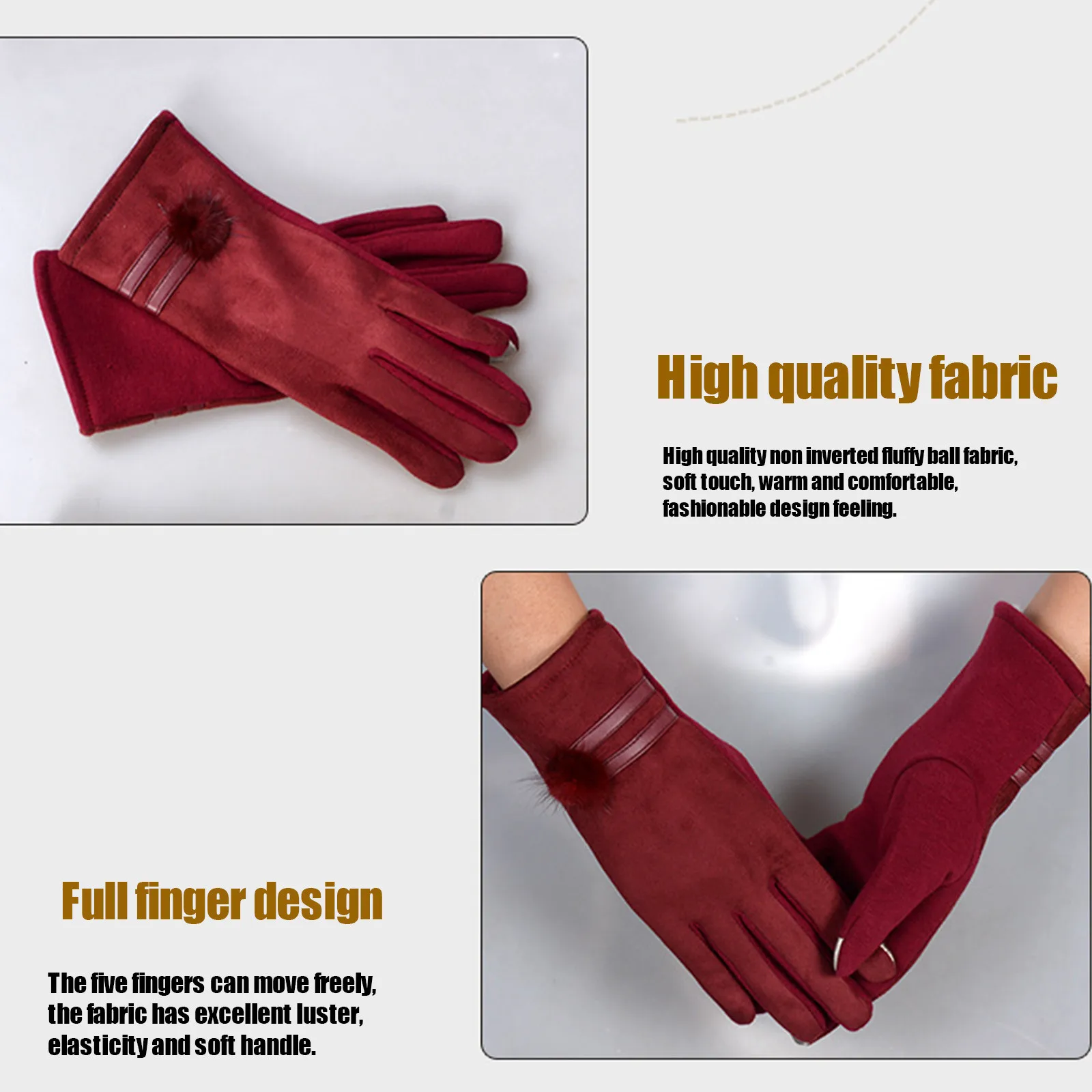 

1 Pairs Fashion Creative Winter Double Rabbit Furs Ball Non-Fleece Warm Touches Screen Ladies Gloves Valentine's Day Gift