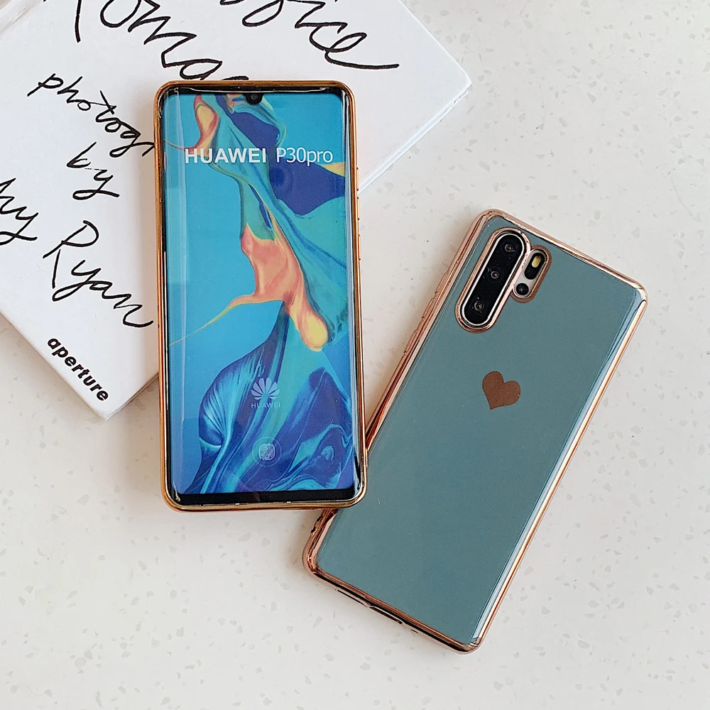 Однотонный чехол для телефона в стиле ретро с сердечком Huawei P20 P30 Pro Mate 20 30 Nova 4 5