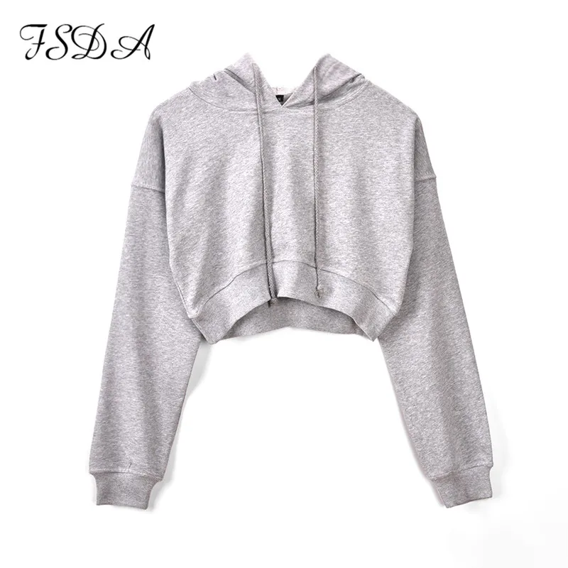 Белая женская укороченная Толстовка FSDA с длинным рукавом черный осенний