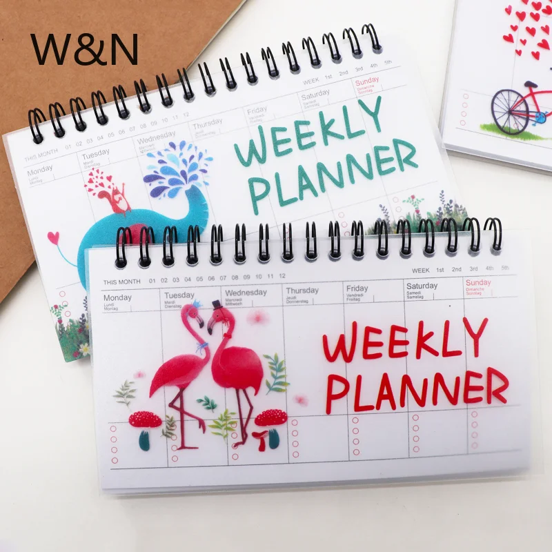 

Kawaii блокнот с фламинго, бумажный дневник, планировщик, еженедельный ежемесячный планировщик, органайзер, спиральный блокнот, ежедневник, оф...