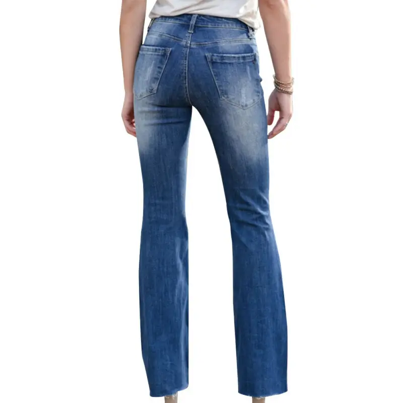 

Womens Flared Skinny Stretchy Denim Pants Trousers Ladies Ripped Bootcut Jeans