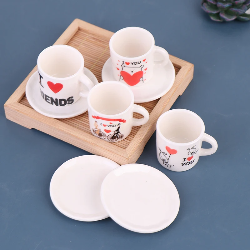 

2Pcs/Set 1/6 Doll House Mini Ceramic Coffee Cup And Saucer For Dollhouse Miniature Kitchen Decor Accessories Kids Play Toys