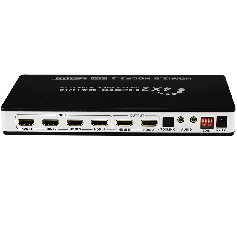 HDMI 2,0 Matrix 4X2 4K 60hz HDR HDCP 2,2 HDMI matrix 4 in 2 out Switcher splitter box с toslink цифровым аудио и стерео аудио