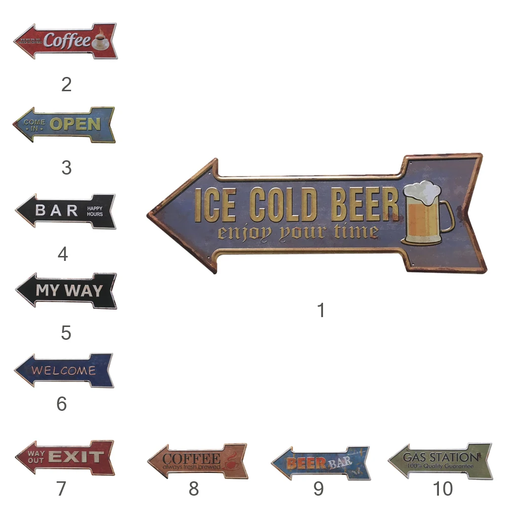 Vintage Style Ice Cold Beer Arrow Cast Iron Sign Painting Bar Pub Decor for Home Garden Ornament