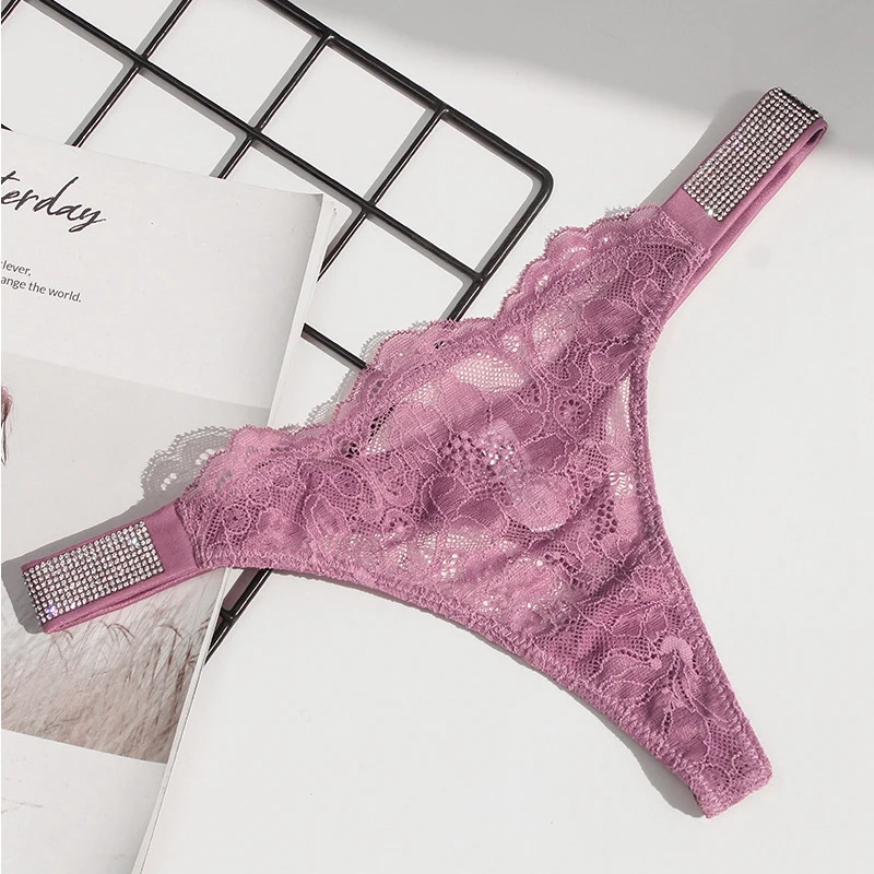

Sexy Women G-String Panties Ladies Thong Briefs Rhinestone Letter Thongs Lace Transparent T Back Female Low Rise Panties