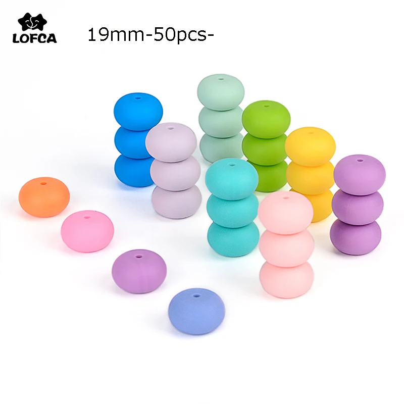 

LOFCA 50pcs 19mm Abacus Silicone Teething Beads Beaded Necklace Silicone BPA Free Food Grade Chew Baby Pacifier Chain Oblate