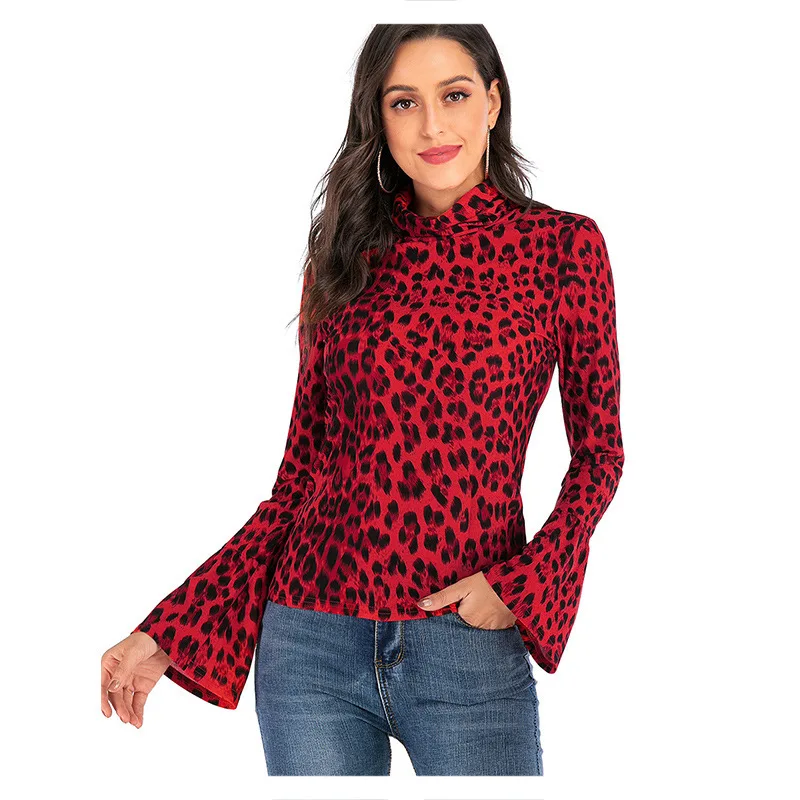 

2020 Fashion New Street Trendy High Collar Slim-Fit Red Printed Women's T-shirt