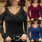 Модные сексуальные женские топы 2021, длинный Стильный пуловер с открытыми плечами и V-образным вырезом, кружевные блузки