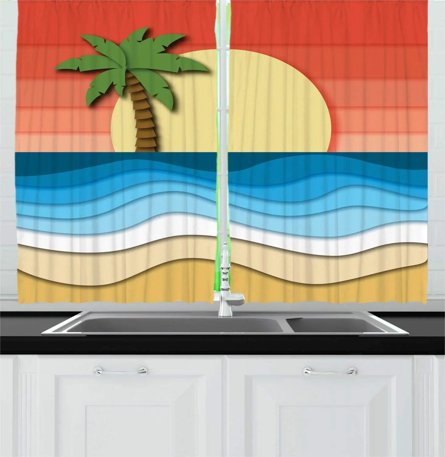 Пляжные кухонные шторы компьютерная графика композиция тропического пейзажа и
