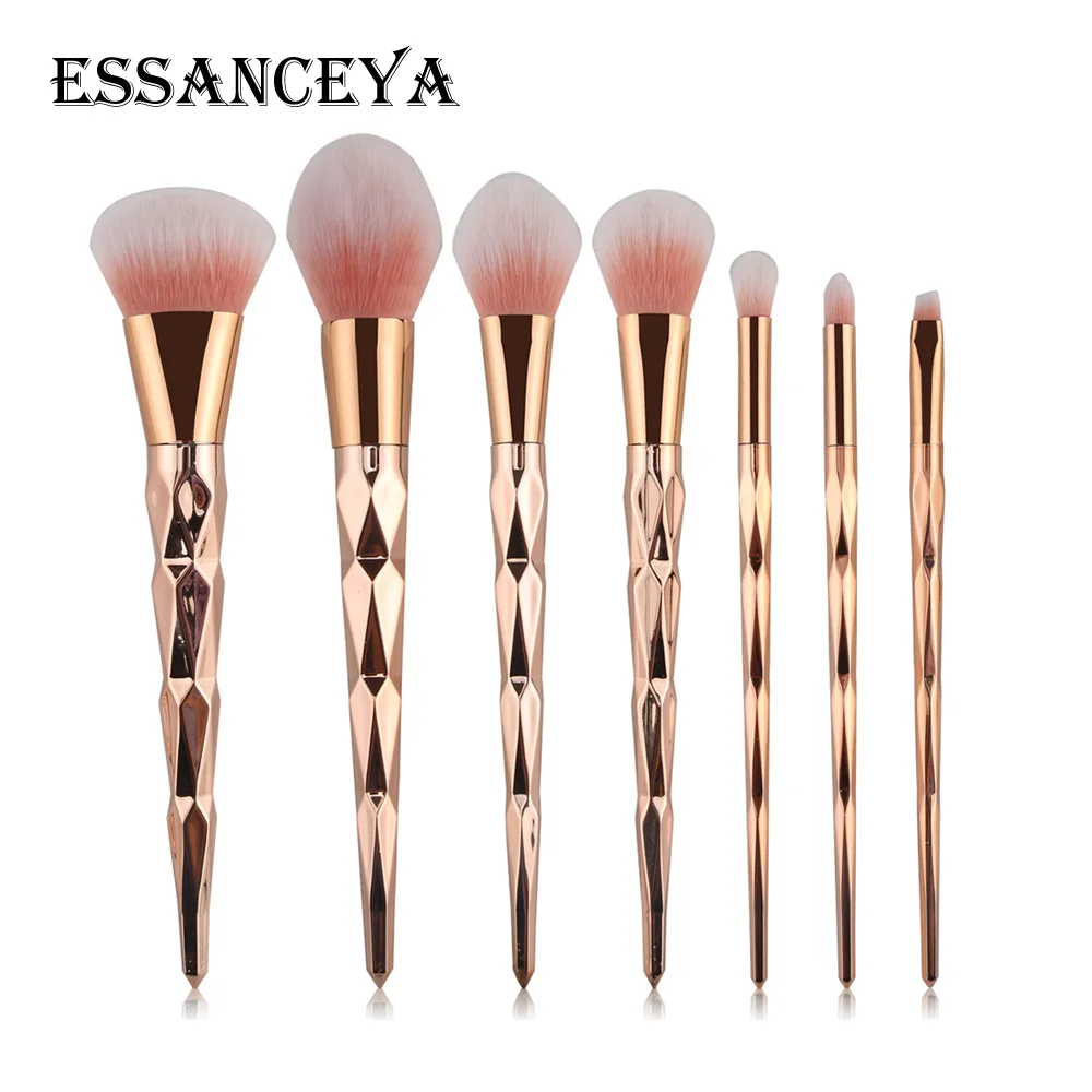 7pcs gold Профессиональный алмаз разноцветная ручка набор кистей для макияжа тональный крем пудра тени для губ Косметика, макияж инструменты - Handle Color: 7pcs gold