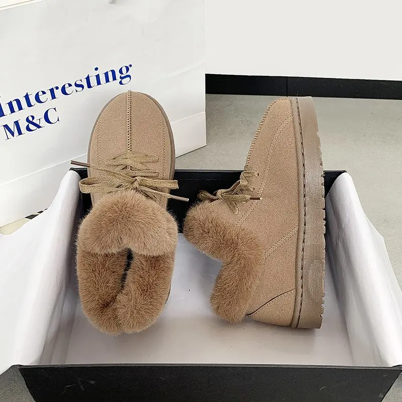 

Winter Womans Ankle Boot Warm Plush Suede Flat Boots Causal Platform Snow Boots Ladies Indoor Botas Mujer Invierno Femme Bottes