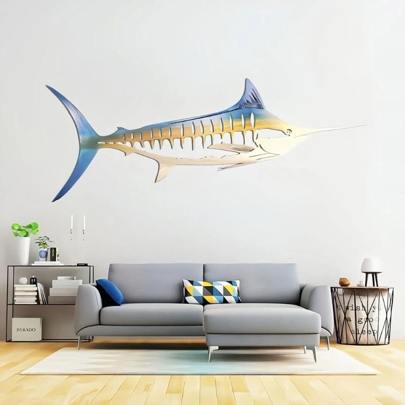 

B0KB Creative Simulation Metal Shark Tuna Pendant Wall Decor Metal Fish Sculpture